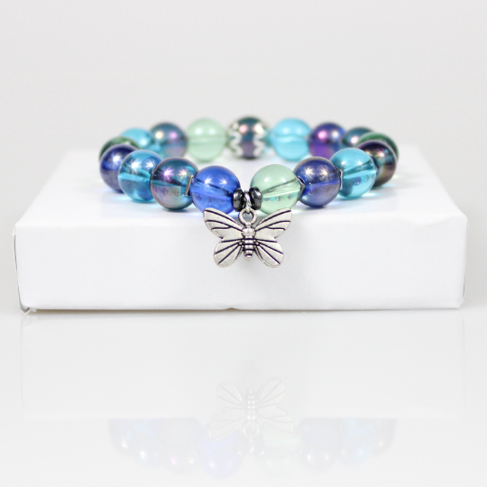 purple blue color butterfly charm bead bracelet