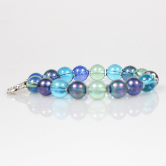 transparent purple blue bead bracelet