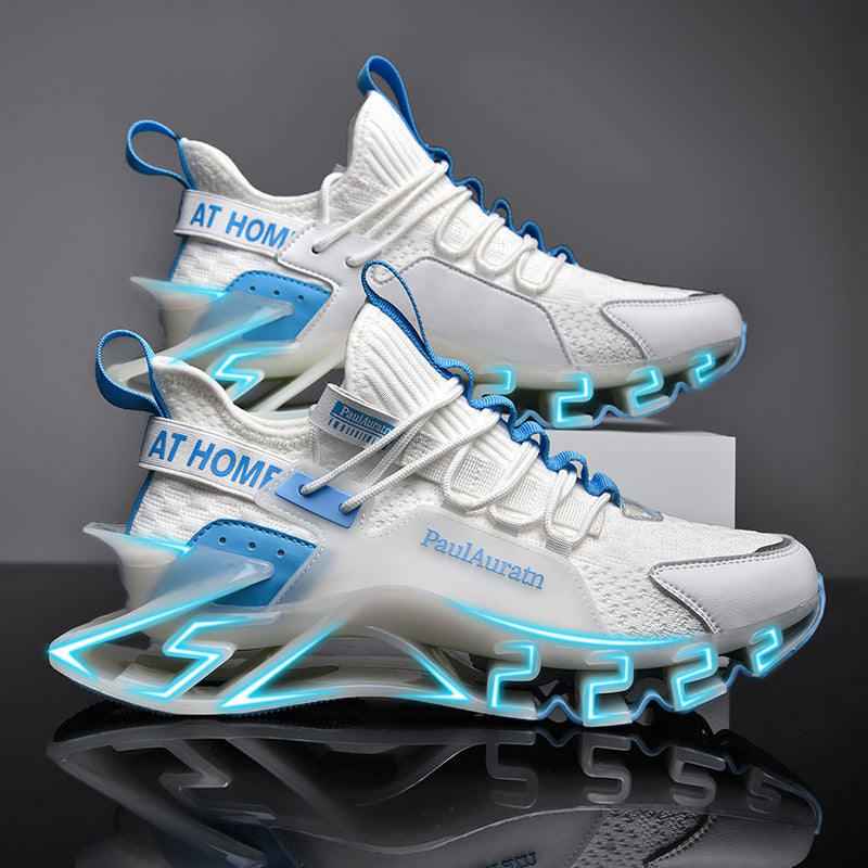 white and carolina blue blade running shoes