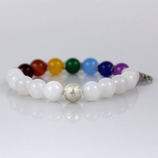 seven chakra white jade gemstone bead bracelet