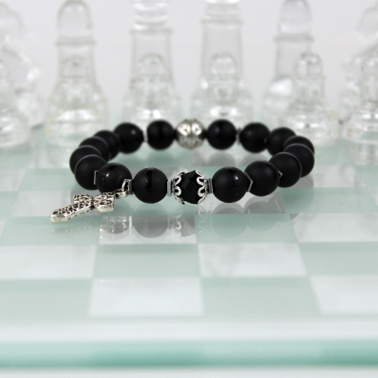 black onyx christian bead bracelet chess board