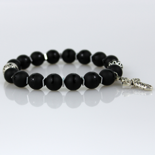 black onyx christian cross charm bead bracelet