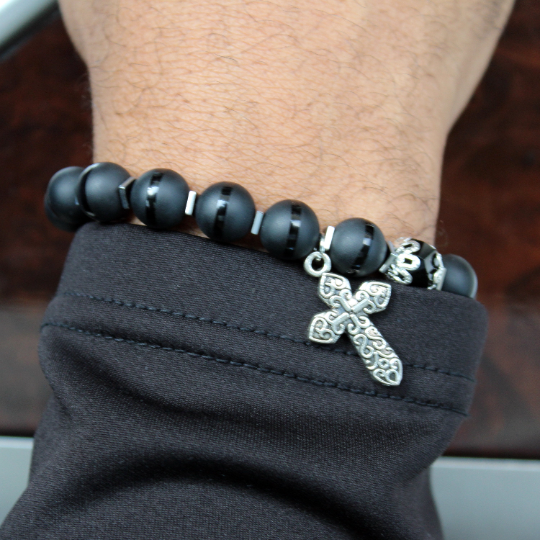 christian cross charm bead bracelet