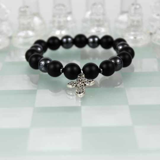 silver crucifix black onyx bracelet chess board