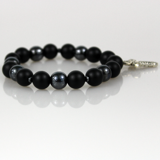 black onyx christian cross spiritual bead bracelet