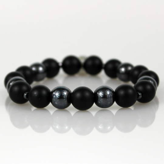 black onyx christian hematite bead bracelet