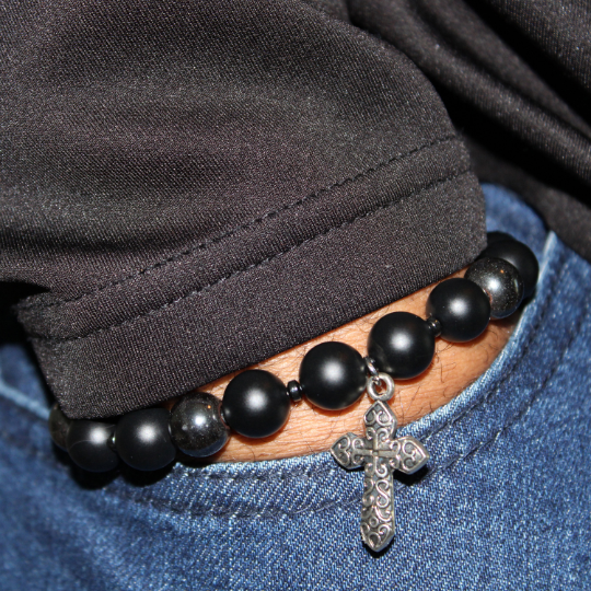 christian black onyx bead bracelet