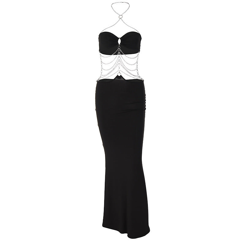 Chain Cut Out Long Black Dress – Onassis Krown