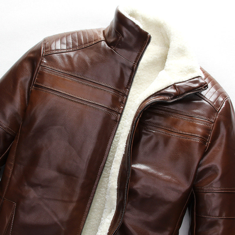 sherpa lined brown leather coat