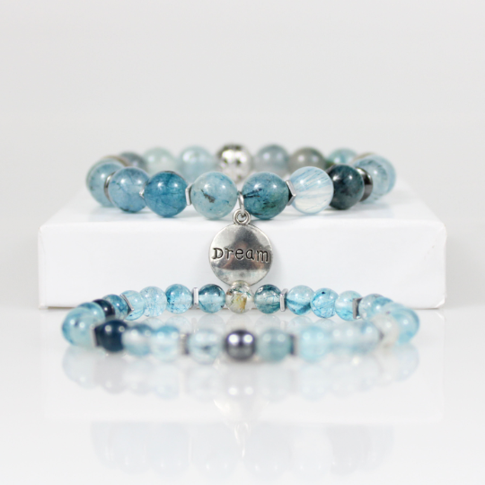 blue rutilated quartz dream charm bead bracelet