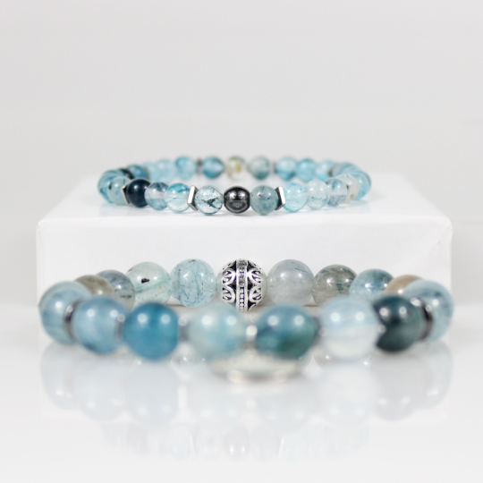 blue rutilated quartz dream charm bead bracelet set