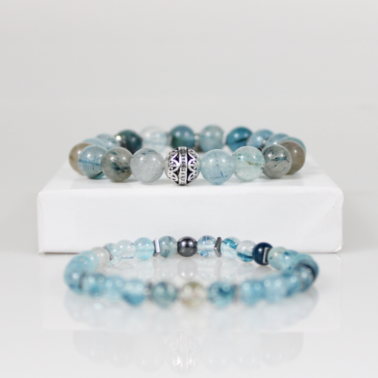 two blue quartz bead bracelets