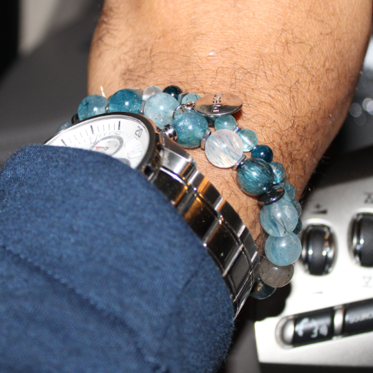 blue rutilated quartz bead bracelet