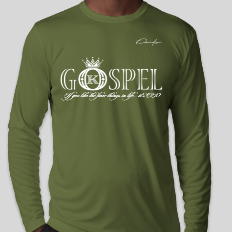 gospel t-shirt army green long sleeve