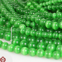 Green Cats Eye Beads Smooth Round - 6mm - Beads