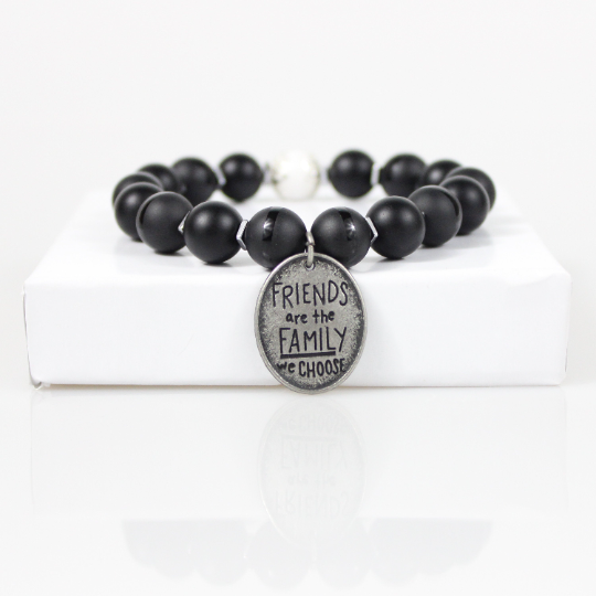 family are the friends we choose charm black bead bracelet