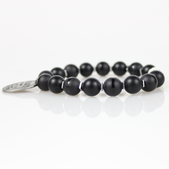 black matte shiny stripe agate bead bracelet