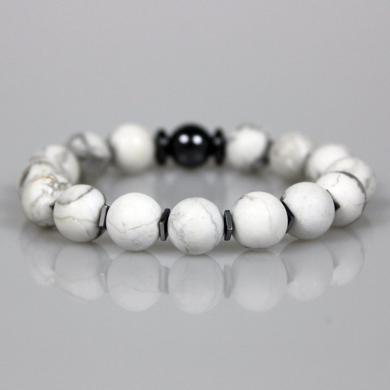 white grey veined bead bracelet