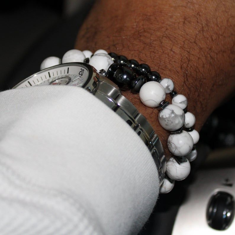 stackable white howlite bracelet watch combo