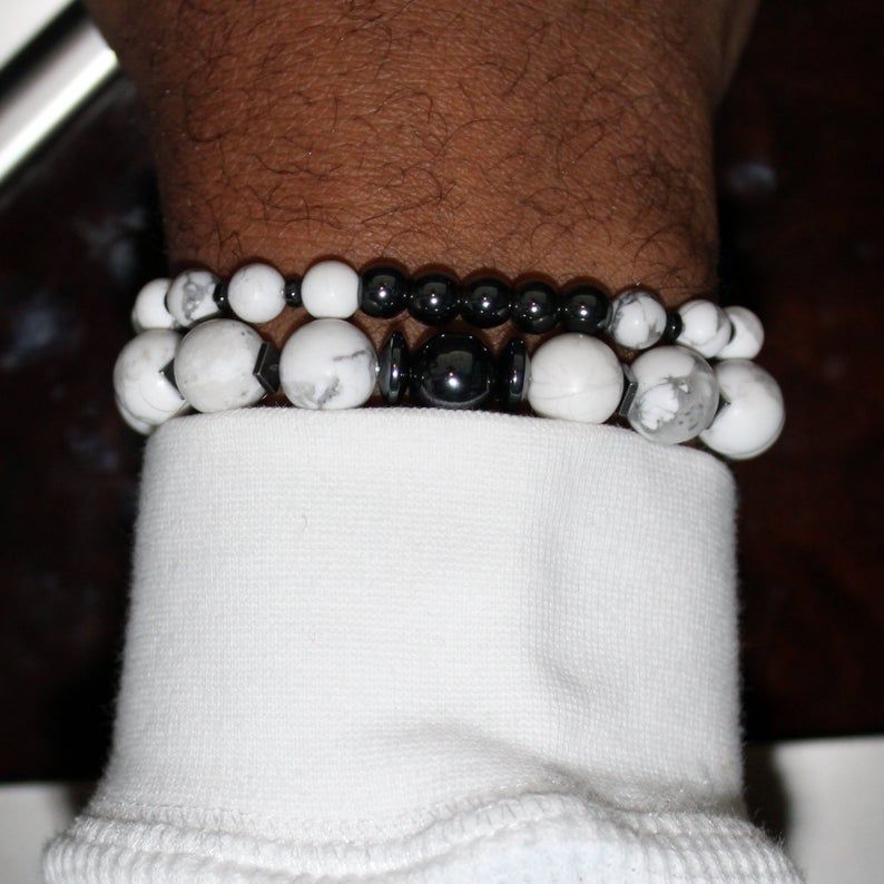 stackable white howlite bead bracelets