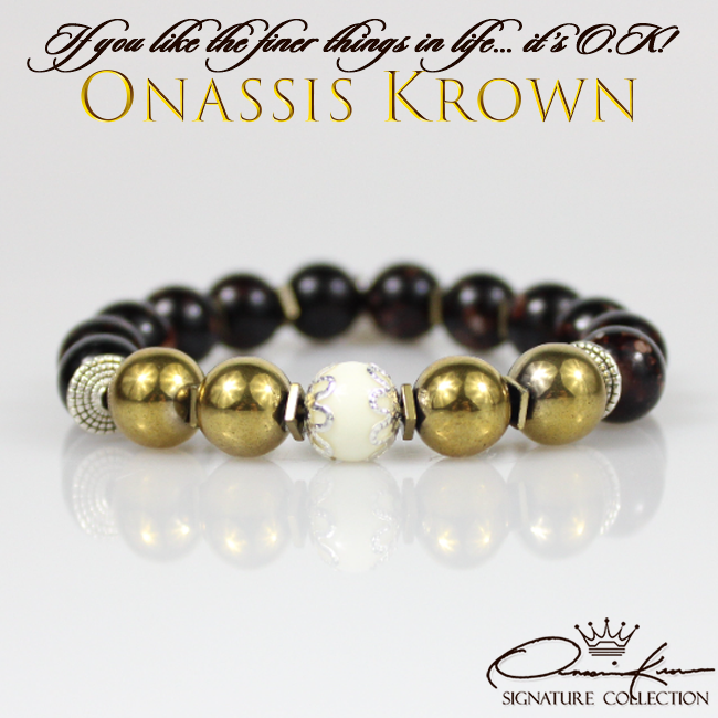 iota phi theta brown snowflake obsidian gold hematite  bead bracelet