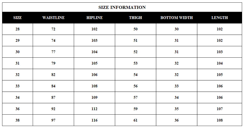 distressed jeans size chart