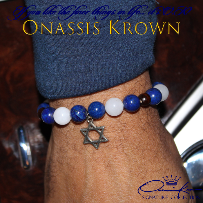 star of david charm blue white bead bracelet