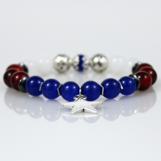 red white blue silver star patriotic bead bracelet