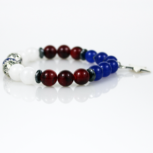 red white blue silver star wonder woman bead bracelet
