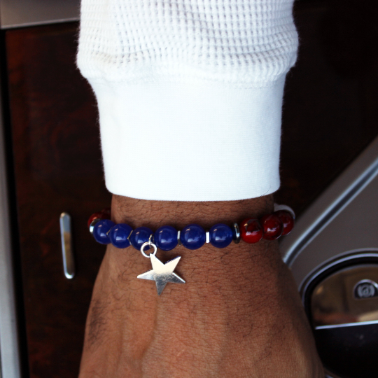 red white blue silver star charm bead bracelet