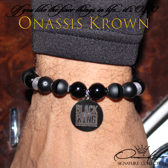 black king charm bead bracelet on man