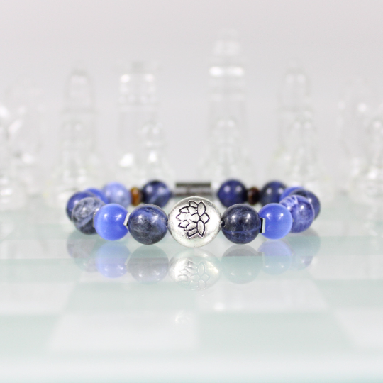 silver lotus flower blue sodalite bead bracelet chess board