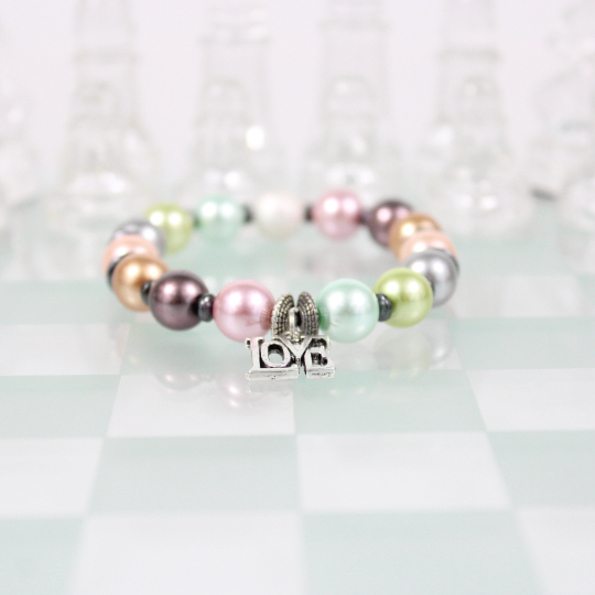 love charm pearl bracelet chess board