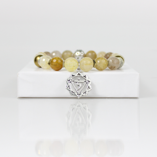silver manipura charm golden yellow citrine bead bracelet