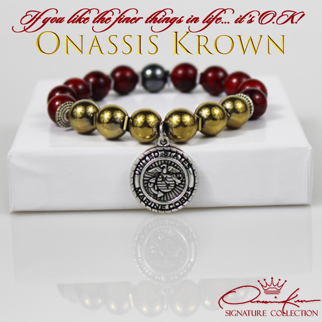 us marine corps charm red gold bead bracelet