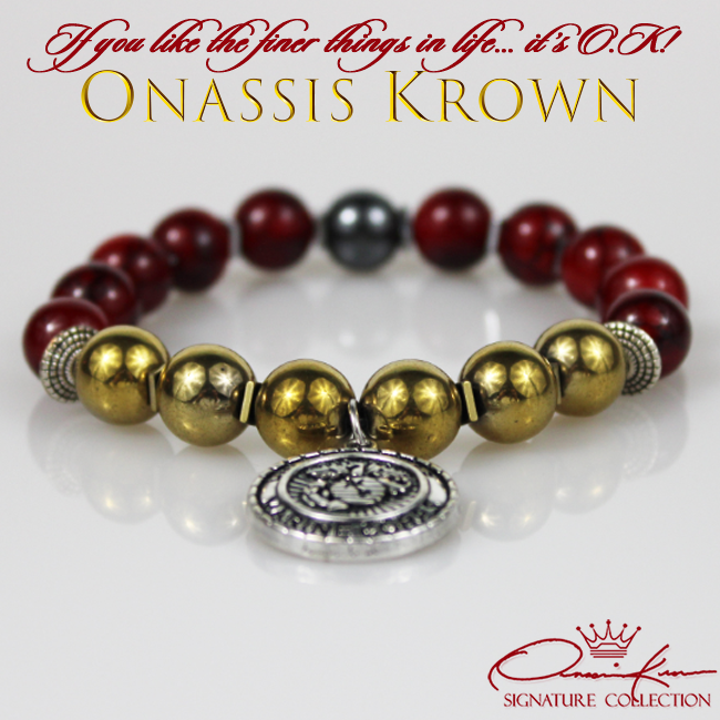 silver marine corps charm red gold bead bracelet