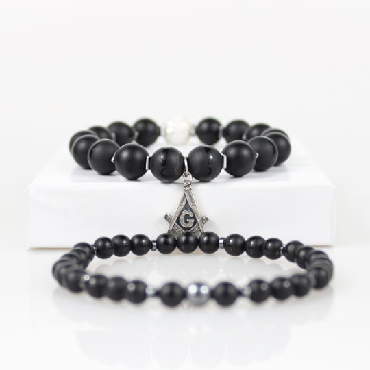 black mason bead bracelet set