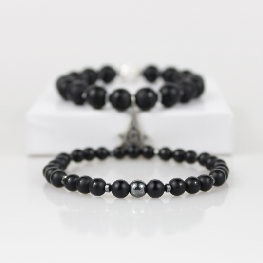black masonry bead bracelet set