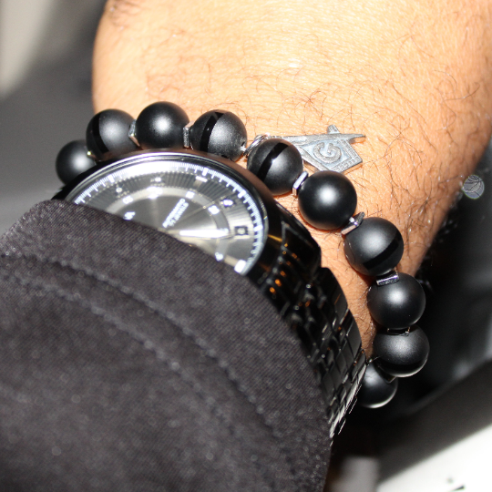black masonic charm bracelet watch combo