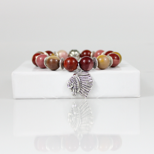 red mookaite indian war chief charm bead bracelet