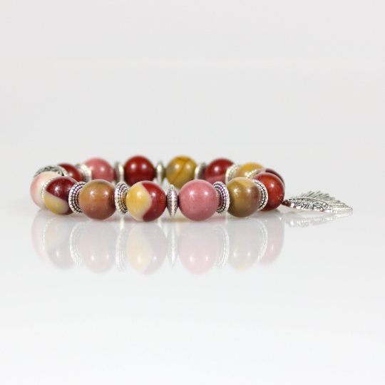 red mookaite silver indian charm bead bracelet