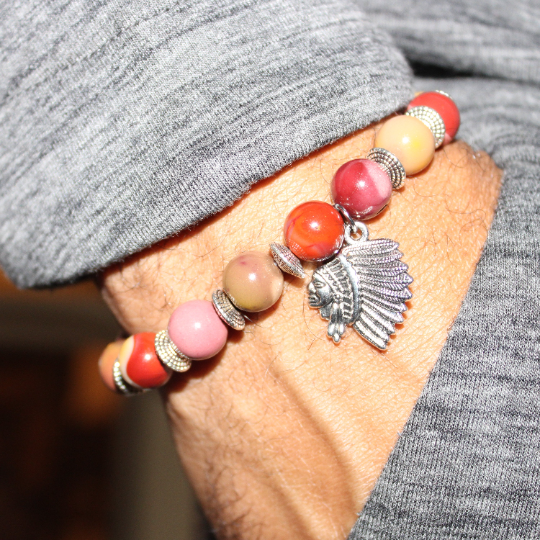 native american headdress charm bead bracelet