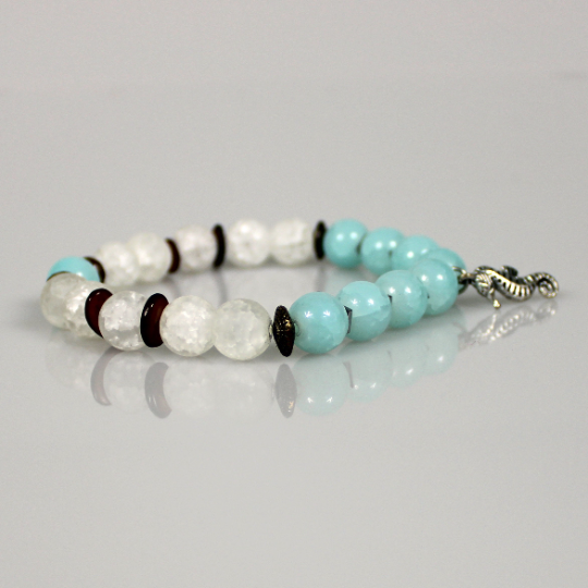 aqua blue and white seahorse charm bracelet