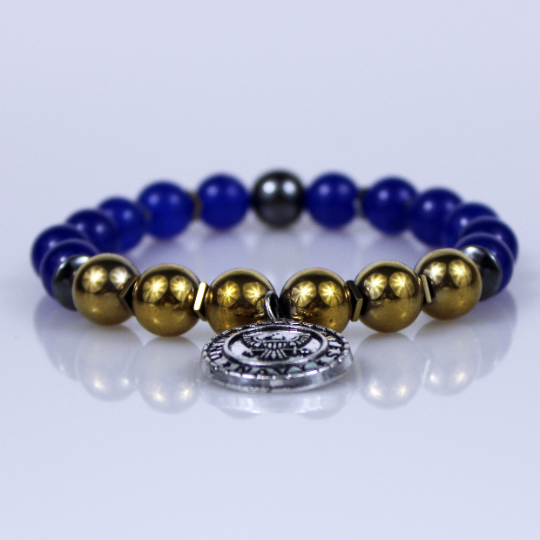 silver navy charm blue gold bead bracelet