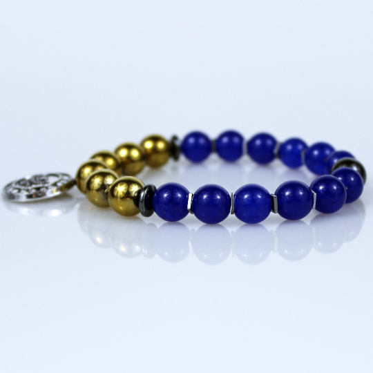 us navy charm blue jade gold hematite bead bracelet