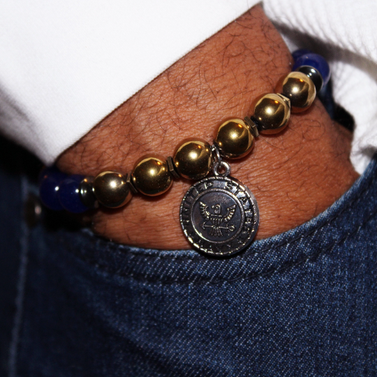 us navy charm blue gold bead bracelet