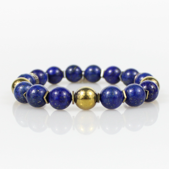 blue lapis lazuli gold hematite bead bracelet