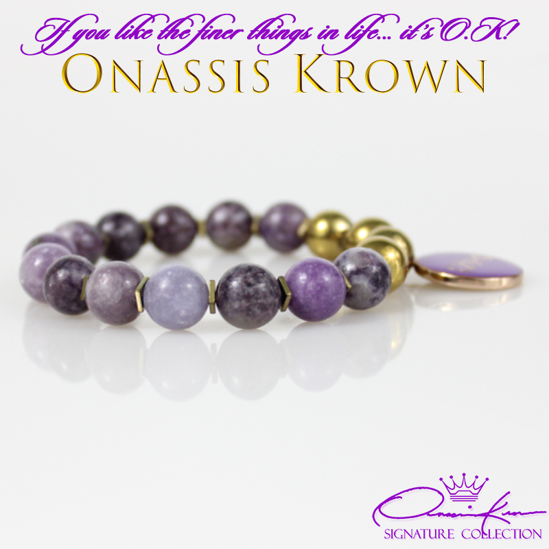 omega psi phi purple lepidolite gold bead bracelet