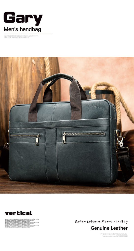 blue gray leather briefcase laptop bag