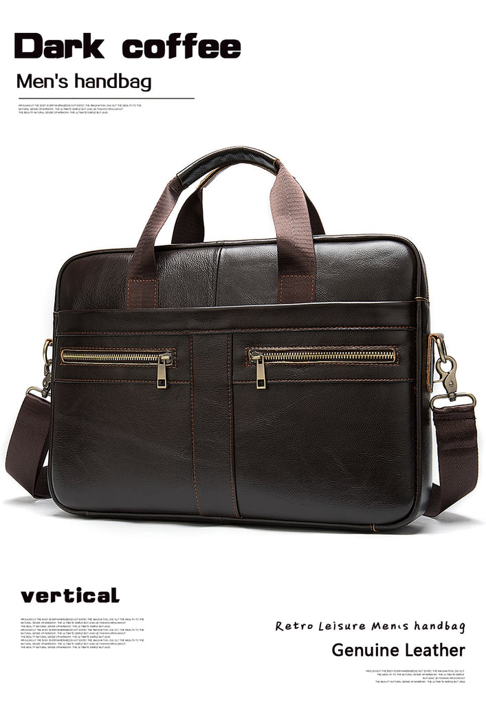dark coffee leather briefcase laptop bag